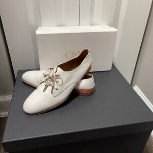 $720+NEW CHLOÉ Milady White Leather Lace Up Oxfords Flats Sz IT 39/US 9